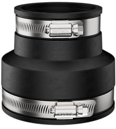 Fernco GIDDS-301112 Cast Iron, Plastic and Steel Pipe Flexible Coupling Connector Sewer and Drain Coupler Adapter, 120 V, Black, 2 x 1-1/2