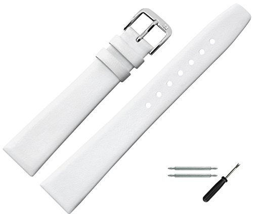 MARBURGER Uhrenarmband 10mm Leder Weiss Silber Glatt - Montage Set 7101020000120