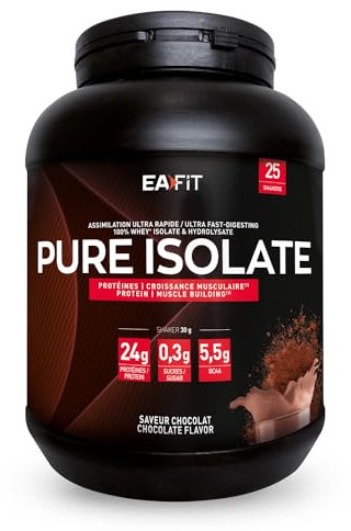 EAFIT Proteine in Polvere Isolate 750g |Cioccolato| Pure Whey Proteine Isolate| 25g di protein e 6 g di BCAA per porzione | Basso zuccheri e grassi |Per aumento della massa muscolare
