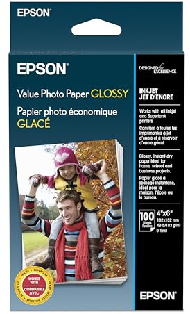Epson Value Photo Paper Glossy, 4x6, 100 Sheets (S400034)
