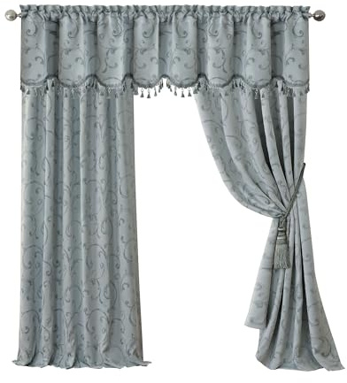 Elrene Home Fashions 26865901467 Blackout Energy Efficient Room Darkening Rod Pocket Window Curtain Drape Regal Jacquard Woven, 52 x 84, Blue, Fabric, 52 in x 84 in (1 panel)