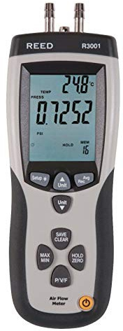 REED Instruments R3001 Pitot Tube Anemometer and Differential Manometer, with Air Volume (CFM/CMM)
