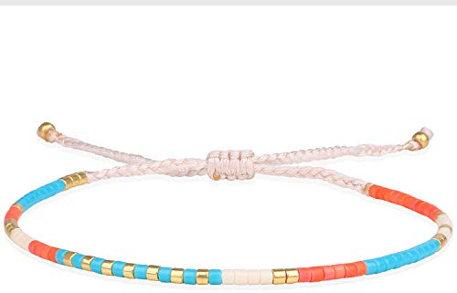 KELITCH Miyuki Perlenarmband Handgemachte Strang Freundschaftsarmbänder Mode Damen Armreifen Schmuck (Rot Orange)