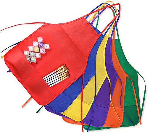KUUQA Kids Art Apron with Two Pockets Children Painting Smocks Bulk for Craft Home Kitchen Classroom Painting Supplies (12, 6 colors)