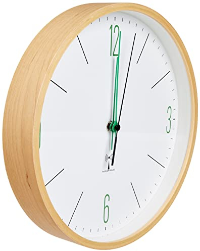 TFA Dostmann Analoge Design Funk-Wanduhr mit Ahorn-Rahmen, weiß/grün, 25.5 x 4.5 x 25.5 cm, (L) 255 x (B) 45 x (H) 255 mm, 60.3524.04