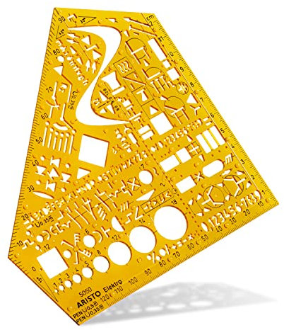 Aristo AH5050 Schablone Elektro (Schaltzeichen für Elektrotechnik und Elektronik, formstabiler PET Kunststoff) orange-transparent