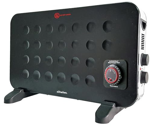 Schallen 2KW Portable Electric Convector Radiator Heater with Timer & Turbo Fan | 3 Heat Settings, Adjustable Thermostat & Overheat Protection (Black)