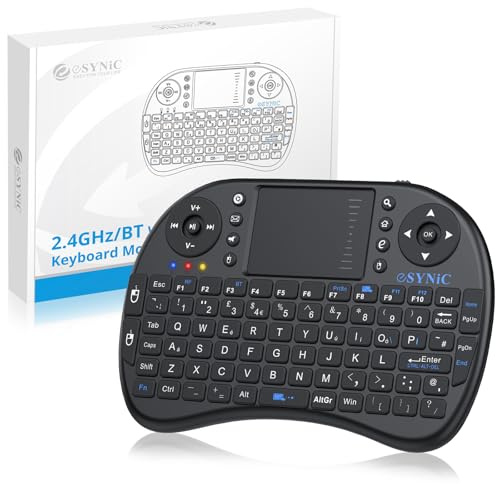 eSynic Upgraded Bluetooth Mini Wireless Keyboard 2.4G XBMC Touchpad Mouse Combo Multi-media Portable Handheld Keyboard for Phone Google XBOX TV HTPC IPTV Raspberry PS5 British Layout-Black