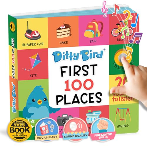 Ditty Bird Libros Parlantes 100 Lugares: Aprende Vocabulario y Habla con Libros de cartón para niños de 1 a 3 años. Interactivos, con imágenes geniales y Sonido, Ideales para bebés.