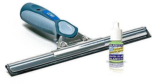 Profi-Fensterabzieher (25cm) von LEWI - Fensterwischer für kleine Fenster & Ecken - streifenfreies Ergebnis, ergonomischer Griff, Edelstahlschiene & Gummilippe - inkl. Gratisprobe Glasreiniger