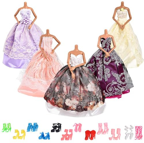 Asiv Robes de Princesse de Mariage de Mode avec 12 Paires de Chaussures de poupée 17 Pièces