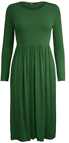 Franki Robe patineuse évasée à manches longues pour femme, Vert bouteille., 48-50