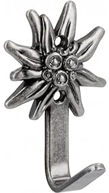 SIRO Kleiderhaken Güstrow, Pflanze, Edelweiß, Blume, Design, Druckguss altsilberfarbig, 55 mm x 23 mm x 34 mm, LA 16 mm, 1071-58ZN29