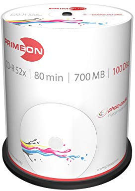 Primeon CD-R 80Min/700MB/52x Cakebox (100 Disc), photo-on-disc Surface, Inkjet Fullsize Printable, weiß