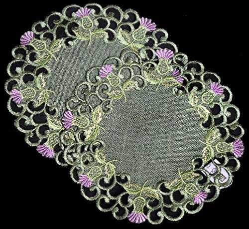 Justina Claire Pair of Doilies (small) in a Balmoral Thistle Design (Green)