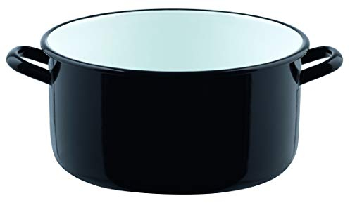 Riess 0248-017 - Casseruola a mezza altezza con bordo 32, classica, gigante e nani, 12 litri, smaltata, senza coperchio, nero, altezza 16,5 cm, pentola per verdure, carne, pentola a induzione