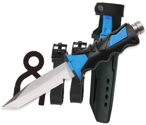 Comfecto Scuba Diving Knife with Sheath and Leg Strap, Stainless Steel Dive Knife for Saltwater Spearfishing, Sharp Diver Knife with Secure Lock for Snorkeling Safety Use