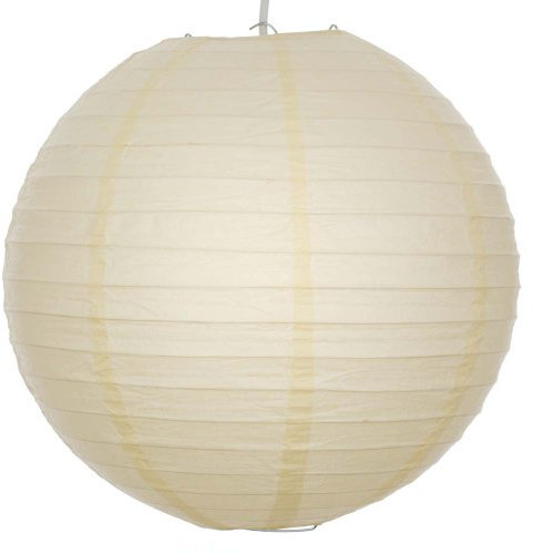 1 x 8 Cream round paper lantern with wire ribbing