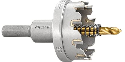 Starrett Tungsten Carbide Tipped Hole Saw - SM45 Sheet Metal Cutter With Arbor & Pilot Drill Bit - For Drilling Stainless Steel Aluminum Alloy - 45 mm