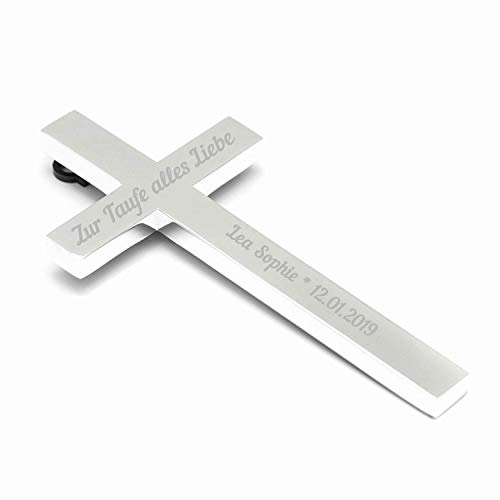 Brillibrum Design väggkors silverpläterad krucifix med namn gravyr i silver av metall personligt modernt kors med önskad gravyr dopkors med doptalesätt