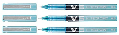 Pilot V5 Hi-Tecpoint Liquid Ink Rollerball Pen Pack of 3 Thin Turquoise Paste