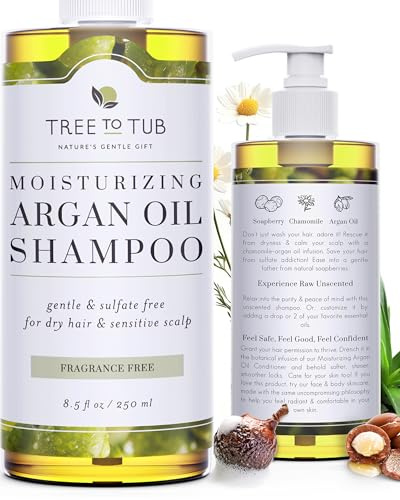 Tree To Tub Fragrance Free Shampoo for Dry & Sensitive Scalp - Gentle Unscented Hydrating Hair Shampoo for Women & Men, Moisturizing Sulfate Free Shampoo w/Organic Argan Oil, All Natural Aloe Vera