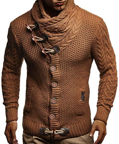 Leif Nelson Giacca Uomo in Maglia Cardigan Collo a Scialle LN-4195 Cammello Large