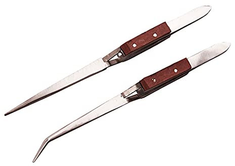 Amtech R0380 2 Piece Wooden Handle tweezer Set