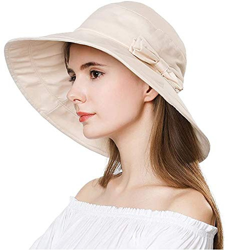 Comhats Damsolhatt UPF 50, panamahatt med brett brätte, UV-skydd, sommar, strand, solhatt, packbar, utomhus, vandring, trädgårdshatt justerbar, 69038_Beige, M