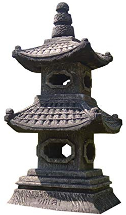 Steinfigur 2-stöckige Pagode Japanhaus Sandstein Gartendeko Figur Steinlaterne 35 cm hoch GRAU