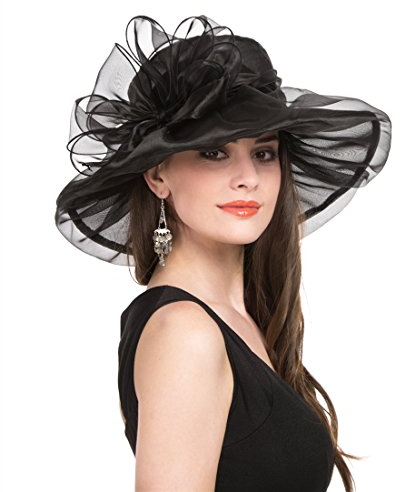 Saferin Oganza Sommer-Sonnenhut für Damen, Strand, Kirche, Ascot Race, Derby, Cocktail, Hochzeit, schwarze Schleife, Schwarz , M