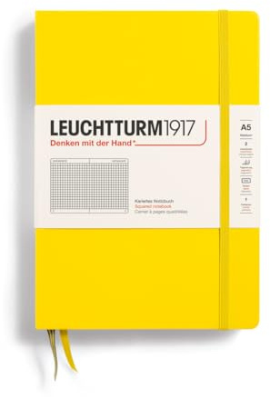 LEUCHTTURM1917 344799 Libreta Medium (A5) 145 x 210 mm, Tapa Dura, 251 páginas numeradas, Limón, Cuadriculada