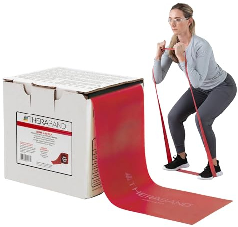 THERABAND Resistance Band, Red, Medium, 25-Yard Roll, Latex-Free, Elastic Exercise Band, Physical Therapy, Yoga, Pilates, Stretching, Home Workout, Cut-to-Length, Color-Coded Resistance Levels