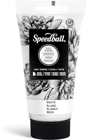 Speedball Tinta de Bloque Soluble en Agua Blanca de 75 ml, para impresión en Bloque, impresión de Lino, serigrafía, Kit de Artistas