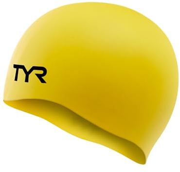 TYR senaste designade badmössa med långt hår, håller håret rent med öronskydd, vattentät silikonbadmössa för vuxna, kvinnor och män (gul)