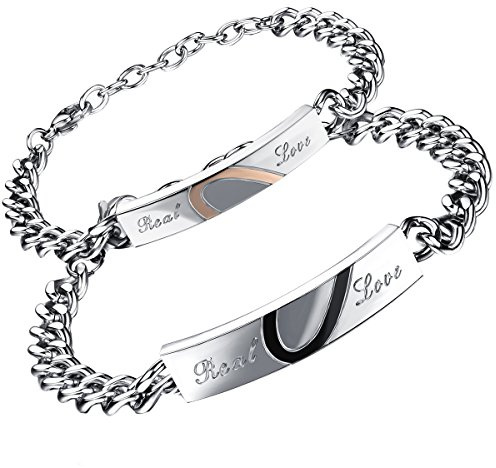 Flongo Pulseras De Pareja De Acero Inoxidable: Amor Clásico Pulseras De Pareja De Acero Inoxidable Real Love - Brazalete Para Hombre Y Mujer