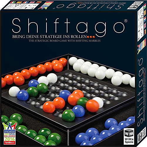 WiWa Spiele 790023 - SHIFTAGO - Auf der Empfehlungsliste „SPIEL DES JAHRES“ 2017 - (Spiel Gesellschaftsspiel Familienspiel Brettspiel Strategiespiel für 2-4 Spieler mit 88 wertigen Murmeln „Ø 22 mm“)