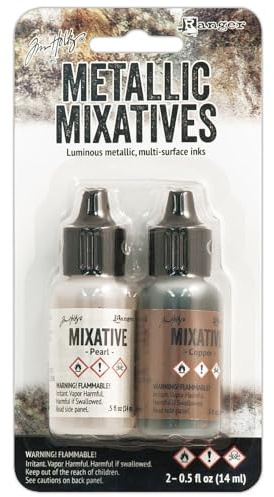 Ranger TIM21254 Adirondack Alcohol Ink Metallic Mixatives, 1/2-Ounce, 2-Pack, Pearl and Copper
