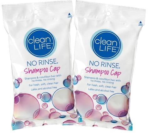 No-Rinse Cleanlife Products Shampoo Cap (2 Pack) - Waterless, Rinse Free Hair Washing and Conditioning Shower Caps for Bathing Elderly, Bedridden, Hospital Patients - Disposable, Hypoallergenic