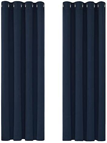 Deconovo Solid Thermal Insulated Curtains Eyelet Blackout Curtains for Bedroom 46 x 72 Inch Navy Blue One Pair