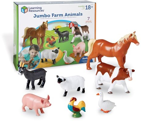 Learning Resources Animales de Granja Jumbo – Figuras de Plástico Duradero – Desde 3 Años – Juego Imaginativo para Casa y Aula – Set de 7 Animales