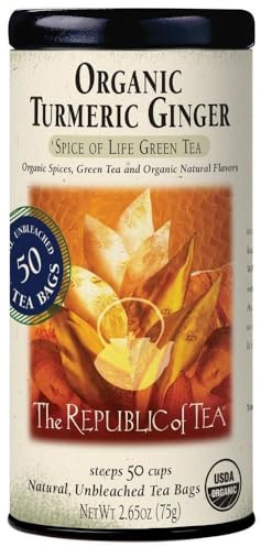 The Republic of Tea - Organic Turmeric Ginger Green Tea Tin, 50 Tea Bags, Naturally Caffeinated