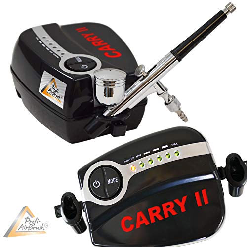 SET AERÓGRAFO COMPRESOR - SET AIRBRUSH CARRY II para AEROGRAFO COLORES, PISTOLA AIRBRUSH de calidad de acción doble 130D con boquilla de 0,3mm, Set airbrush óptimo para maquillaje, repostería, etc.