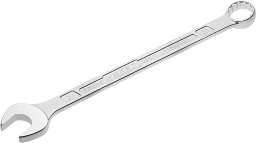HAZET: Ring-Maulschlüssel 600N-30 verchromt I Ringschlüsselkopf 15 Grad abgewinkelt - Abtrieb: Außen Doppel-Sechskant, Schlüsselweite: 30 mm, Schaft mit extra stabilem HAZET Doppel-T-Profil