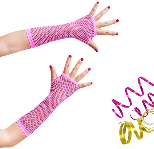Oblique-Uniuqe® Netzhandschuhe lang in Neon Pink - Einheitsgröße