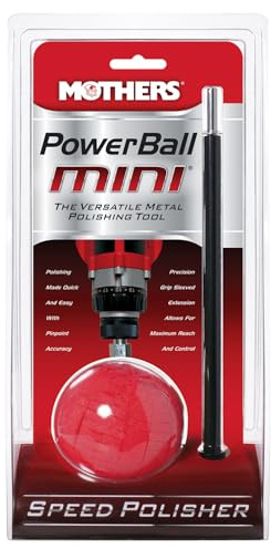 Mothers PowerBall Mini, Polishing Tool with 10” Quick Swap Bit – Drill-Powered, Cleans & Polishes Tight Areas on Wheels, Diamond Plate, Lenses, Engine Parts & More, Fast & Unmatched Shine (05141)