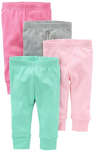 Simple Joys Baby Girl's 4 pack pant Pants, Pink/Grey, 12 Months