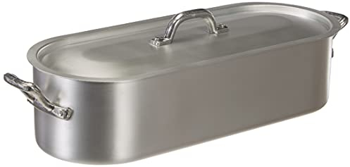 Pentole Agnelli FAMA1835 Pesciera con Orlo, Coperchio e Griglia, 2 Maniglie, in Alluminio BLTF, Finitura Opaca, 35 cm, Argento