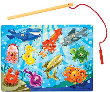 Melissa & Doug - Angelspiel für Kinder ab 3 Jahre, Fische Angeln Spiel, Motorikspielzeug magnetisches Holzpuzzle Fisch und Angelspiel Holz, für Kinder ab 3 Jahren