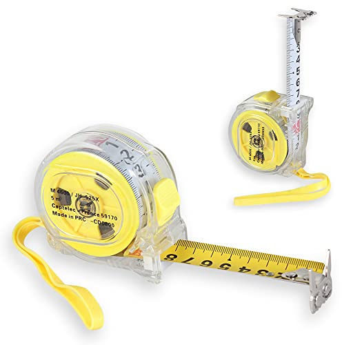 Mètre Ruban Acier 5M x 25mm - Enroulement Automatique - Gros Chiffres et Double Sens de Lecture - Crochet Magnétique - Système de Blocage - Accroche Ceinture - Lanière de Sécurité - Double Couleur